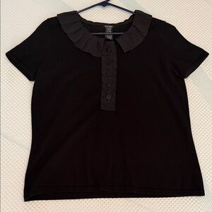 Bob Mackie Elegant Black Ruffled Collar Top Medium